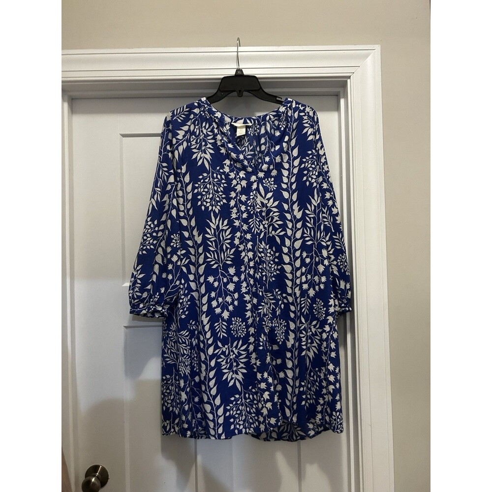 H&M Casual Blue Floral Dress Bohemian Resort Vacation Modest Size Medium Preppy
